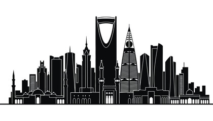 Obraz premium Riyadh city skyline silhouette vector illustration with modern skyscrapers and towers