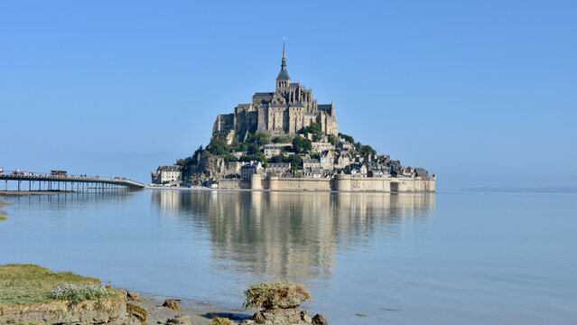 Tidal Island of Mont-Saint-Michel, Normandy, Northern France - Wide View, Long Shot