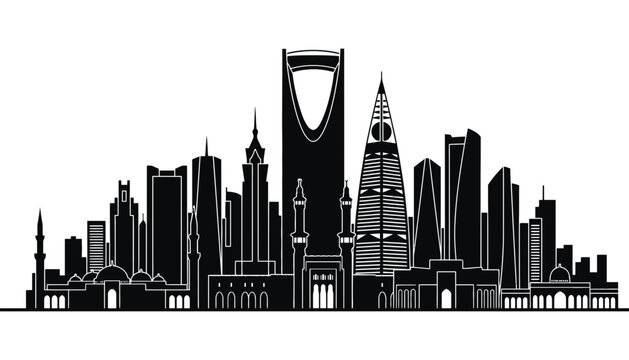 Riyadh city skyline silhouette vector illustration with modern skyscrapers and towers