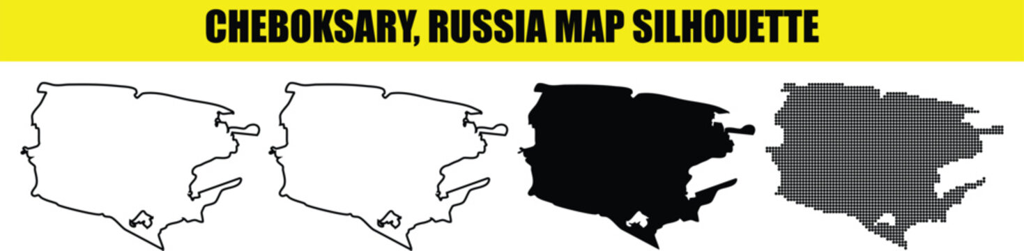 Cheboksary russia map silhouette cheboksary city outline map vector cheboksary russia border contour map vector.