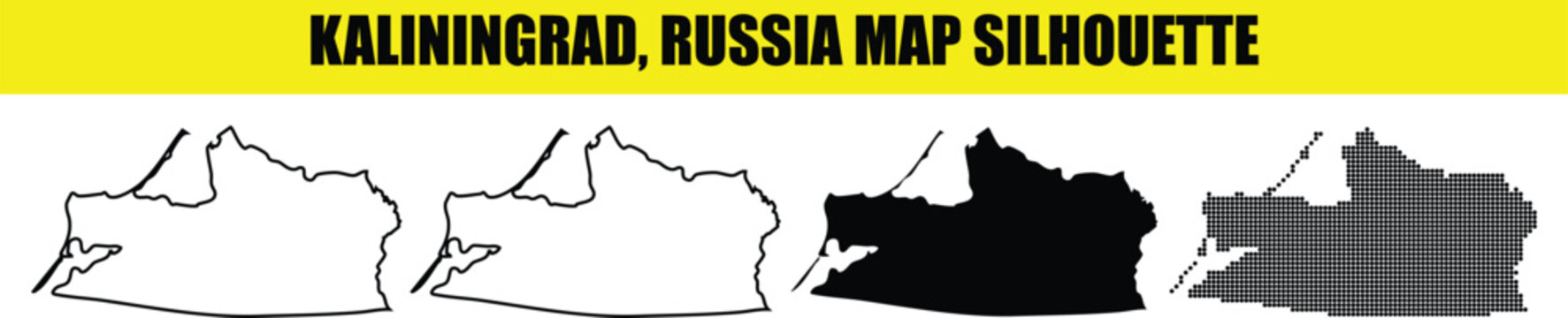 Kaliningrad russia map silhouette white black outline dotted isolated on checkered background vector.