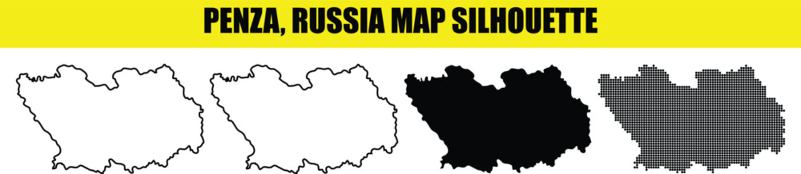 Penza Russia map silhouette simple design white outline solid fill and dotted vector.