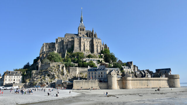 Tidal Island of Mont-Saint-Michel, Normandy, Northern France with Beach