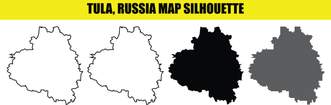 Tula Russia map silhouette simple design white outline solid fill and dotted vector.