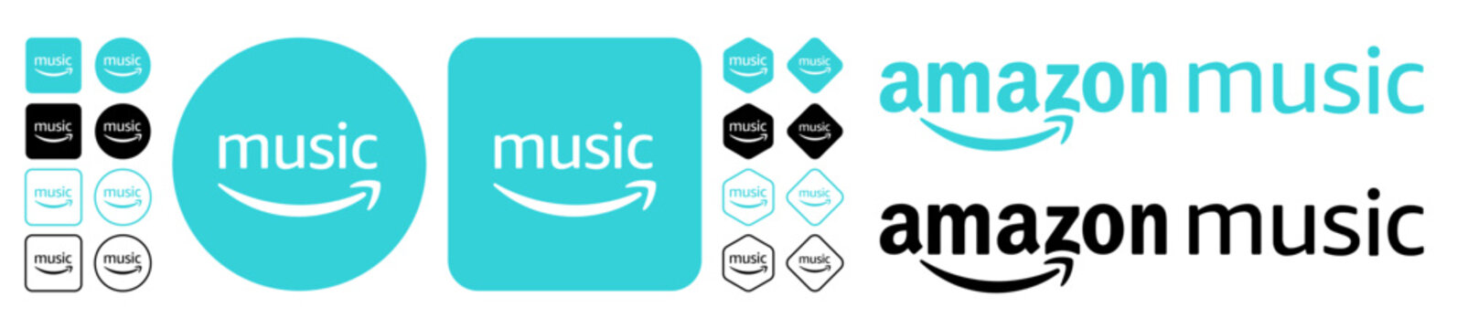 Amazon Music logo icon set &ndash; round and square Amazon Music app symbols vector collection
Amazon Music brand logo variations isolated on transparent background flat vector icons