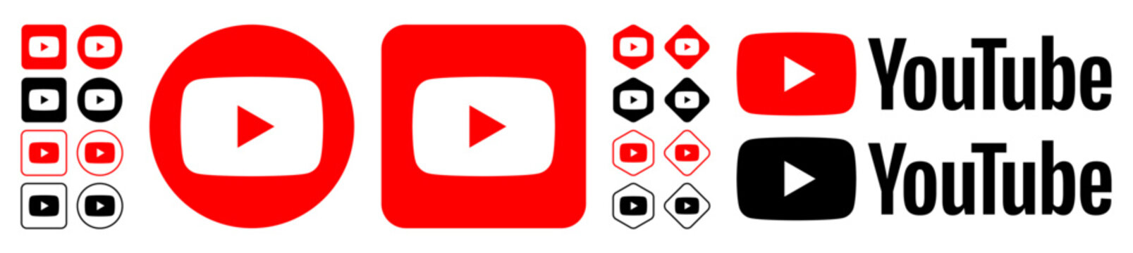YouTube logo icon set &ndash; YouTube video streaming app symbols round and square vector collection
YouTube brand logo variations isolated on transparent background flat vector icons