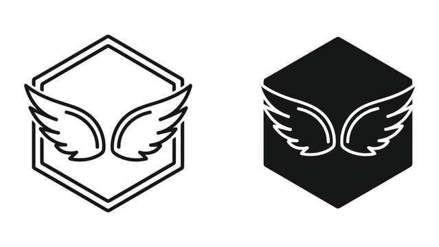 Contrast between white and dark versions of a shield emblem with winged symbol