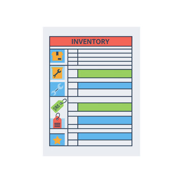 inventory checklist with colorful product icons flat design vector illustration