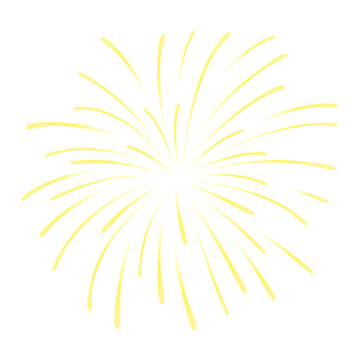 A bright yellow stylized firework burst or starburst illustration on a clean white background, depicting a celebratory explosion.