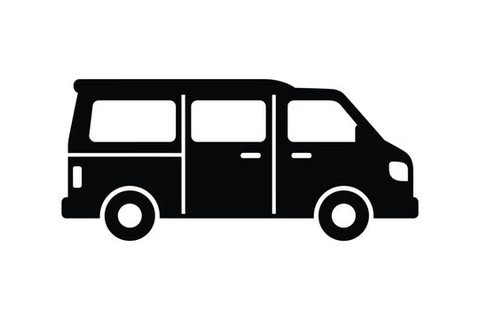 Black Minivan Shuttle Bus Vehicle Transport Icon Silhouette Vector Side View Illustration Design