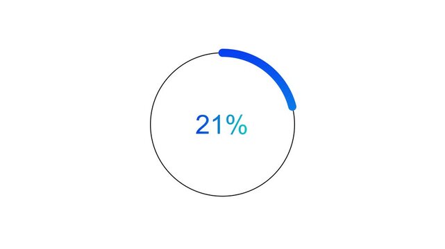 0 to from 21% loading loop animation. glowing circular progress on white background .