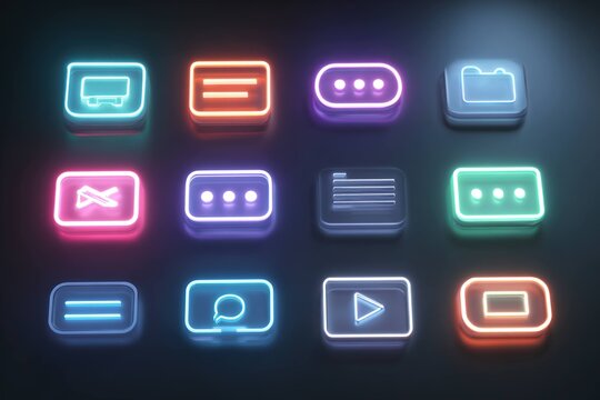 neon glowing web interface icons