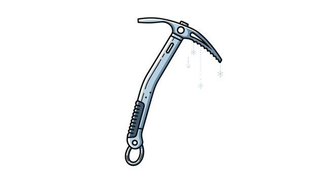 Professional ice axe for mountaineering and rock climbing with a metal pick and rubber grip handle for extreme outdoor adventures.