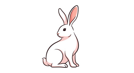 Obraz premium Detailed illustration of a white rabbit sitting and looking back over its shoulder with pink ears against a clean white background.