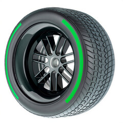 Obraz premium Racing or competition tire, Green Intermediate Compound type, isolated on a white background, template strategy team 