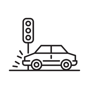A simple line drawing depicts a car crash at a traffic light