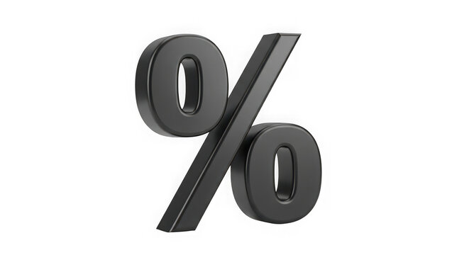 A three dimensional black metallic percentage symbol used to represent discounts and math rates isolated on transparent background