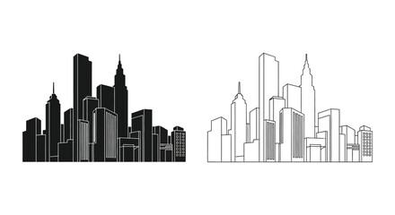 Obraz premium City Skyline Black and White Silhouette Vector