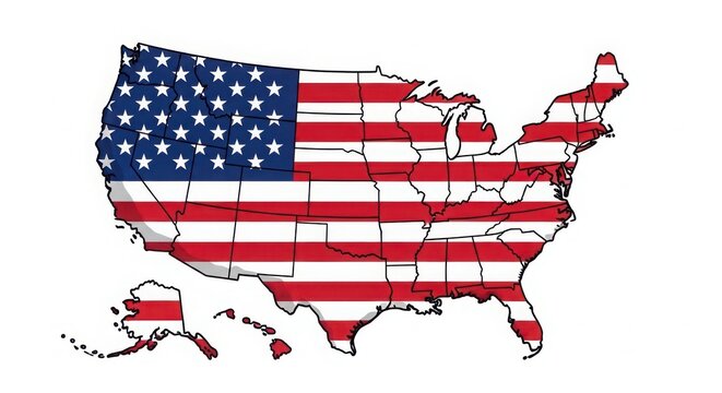 American flag pattern on a map of the United States, patriotic illustration