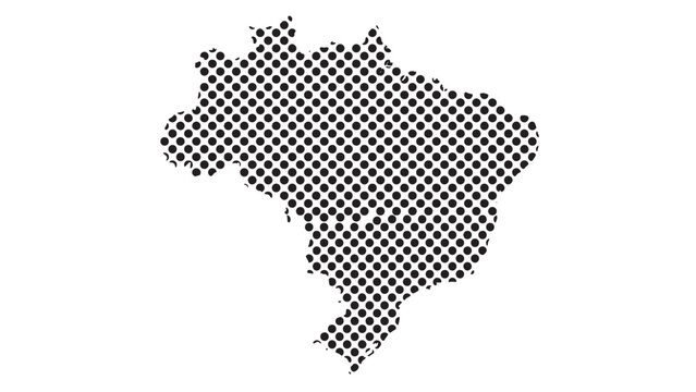 Brazil map formed by halftone dot pattern for geographic infographic, national coverage concept, and data visualization design
