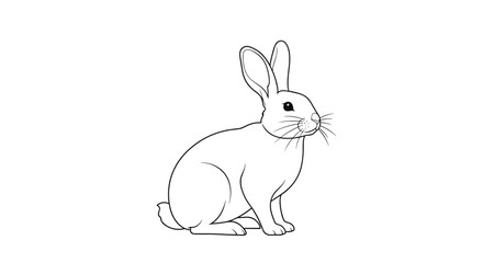 Obraz premium Rabbit sitting in a side view profile shown as a simple black and white line art illustration on a plain white background.
