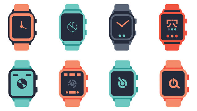 Set of smart watches and classic wrist watches vector illustration.