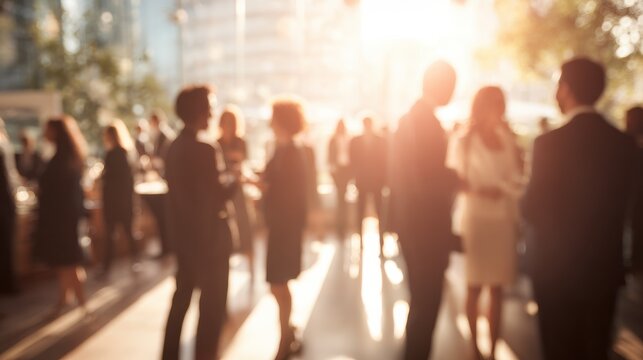 diverse business networking event with blured businessbackground and natural sunlight