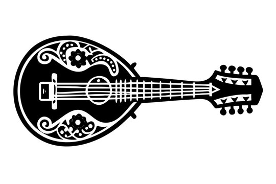 mandolin musical instrument silhouette illustration for folk music acoustic and traditional design