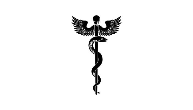 A medical caduceus symbol vector illustration in black and white