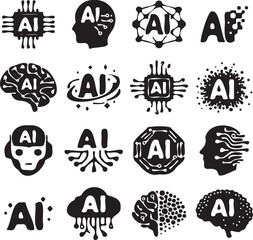 Fototapeta premium A collection of sixteen unique artificial intelligence icons featuring various digital designs.