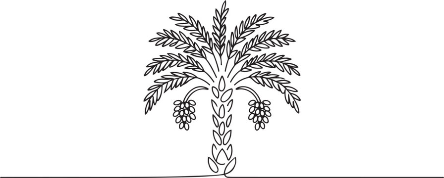 beauty date palm tree for Arabian Middle East logo. Decorative phoenix dactylifera tree concept for plantation company. one line art icon drawing vector