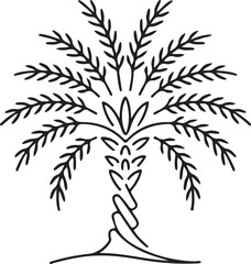 Obraz premium beauty date palm tree for Arabian Middle East logo. Decorative phoenix dactylifera tree concept for plantation company. one line art icon drawing vector