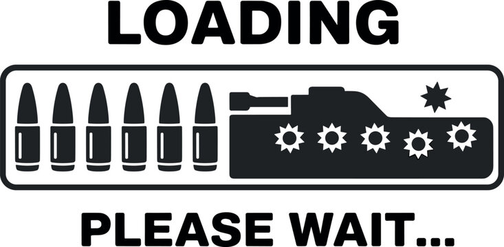 Loading Please Wait Sign with Tank and Bullets