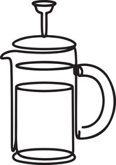 Obraz premium French press coffee maker on white background. one line art icon drawing vector