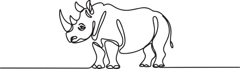 Two-horned rhinoceros rhino isolated on white background. one line art icon drawing vector © jinnatun