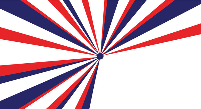 Vibrant sunburst background with blue and red rays extending from a central point over a plain white surface for highly dynamic designs.