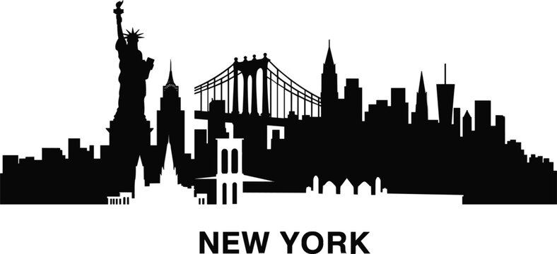 New York City USA skyline vector silhouette, famous landmarks and buildings travel destination design element