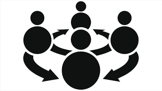 Team Collaboration Workflow Vector Silhouette: Circular Process Flow Diagram with Interconnected Business People Icons, Arrows Cycle for Project Management