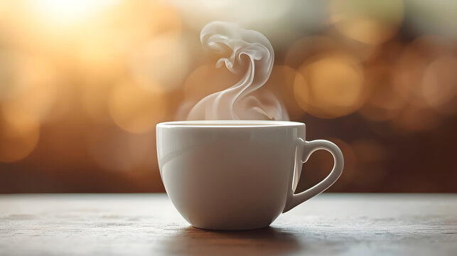 Cup of coffee on a wooden table in a cafe setting