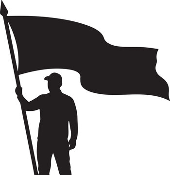 Man holding large black flag on white background silhouette