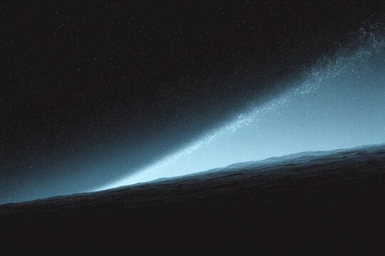 A comet streaking across the night sky illuminated by the light of the comet. the dark background provides a stark contrast to the bright light making it stand out even more.