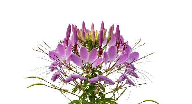 Beautiful cleome hassleriana flower, also known as spider flower, isolated on white background