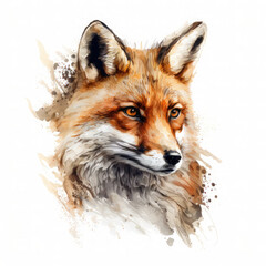 Obraz premium Illustration of a majestic fox showcasing its striking features and expressive eyes in an artistic style against a soft backdrop