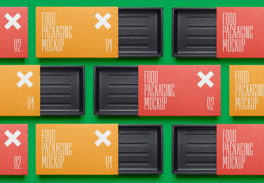 Food Tray Box and Container Packaging Mockup with Editable Background