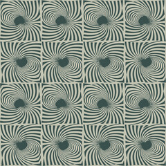 Obraz premium Seamless pattern of green and beige spiral shapes in squares optical illusion design