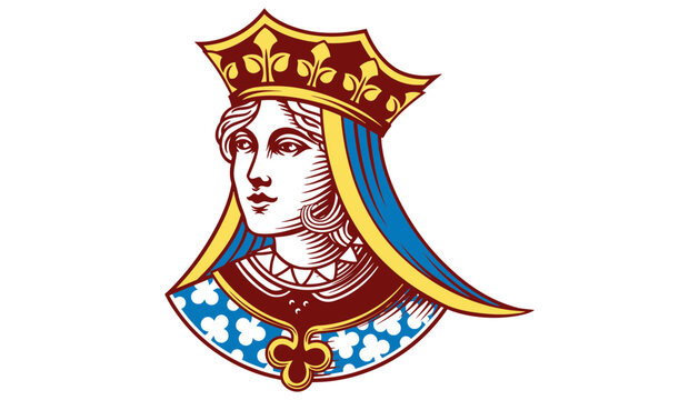 Queen icon illustration with crown and blue veil