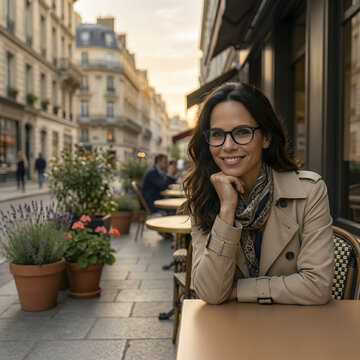 Mujer joven espa&ntilde;ola disfrutando de la lectura y el caf&eacute; en una terraza soleada de Barcelona