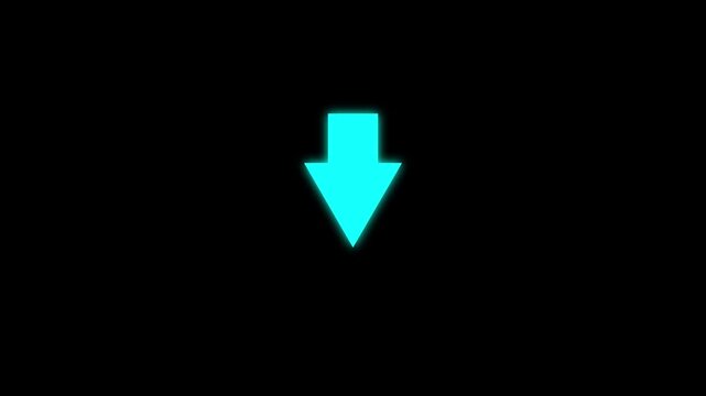 Glowing red colored animation of sweep arrow icon. Downward and transparent with pointing arrow icon business graph on black background.simple arrow icon animation. 4k anemition video