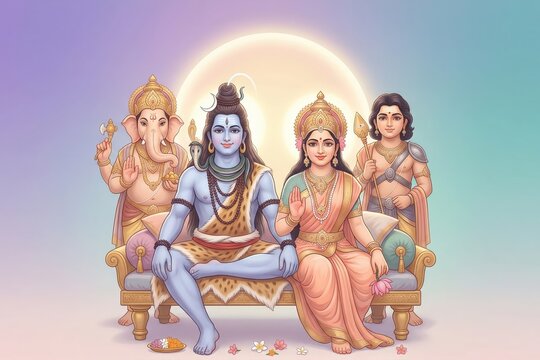 Shiv Parvati Ganesh Symmetry Photo &ndash; Divine 4K HD Wallpaper