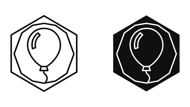 Contrast comparison of a balloon icon in white and black hexagon frames